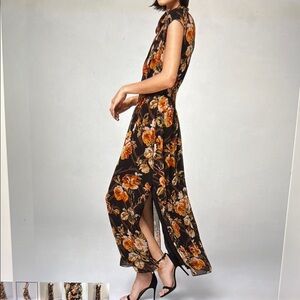 White House Black Market Terrace Black Floral Tiger Tie-neck Maxi Dress size S